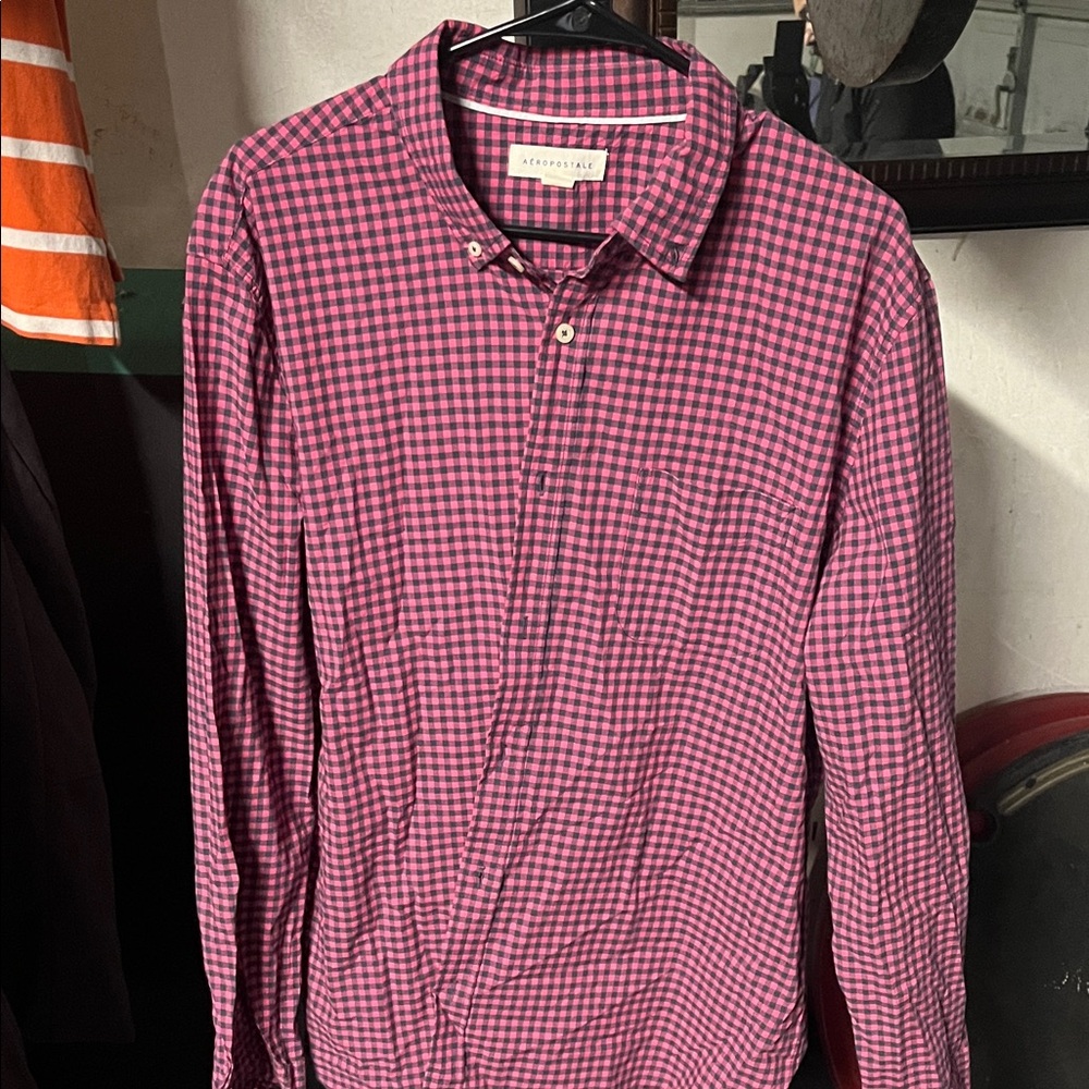 Abercrombie & Fitch Men's Red and Black Checkered Shirt